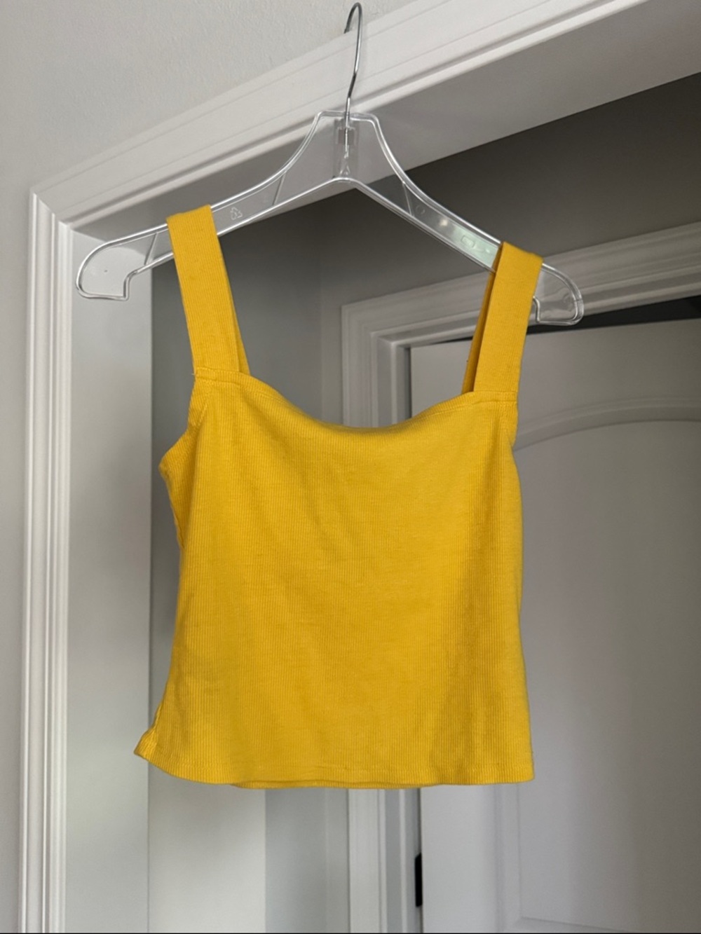 Yellow Ribbed Square-Neck Tank Top - Women